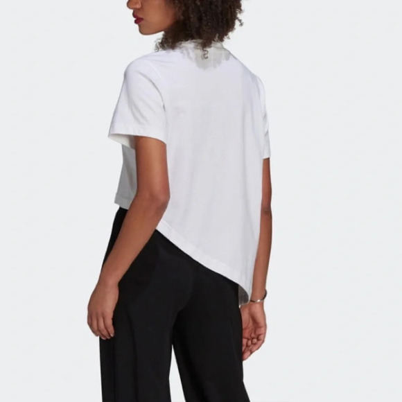 Adidas Asymmetrical Hem White T-Shirt Trefoil Embroidered Black Logo - Picture 3 of 10